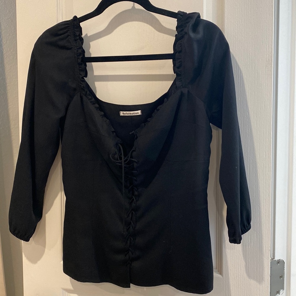 Reformation black lace up top size 8